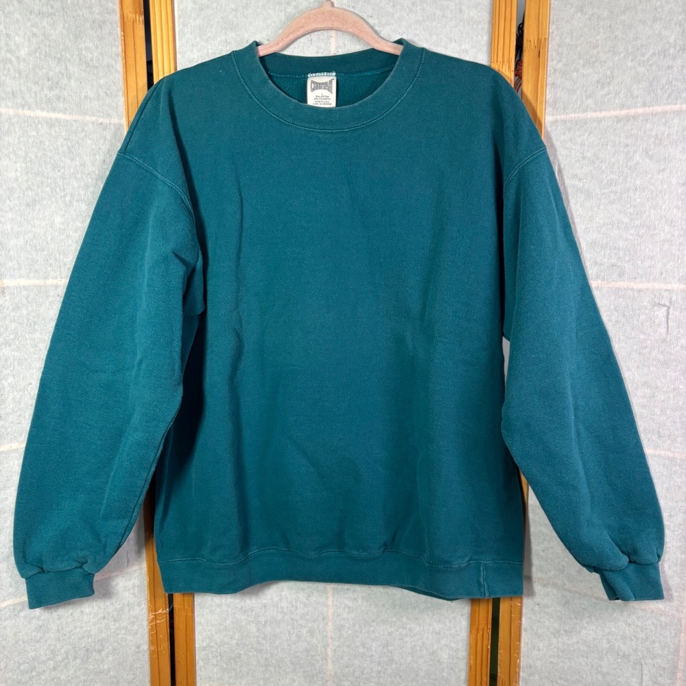 Cheetah‎ Crewneck Sweatshirt Large Teal Green Vintage 90s USA Blank Pullover